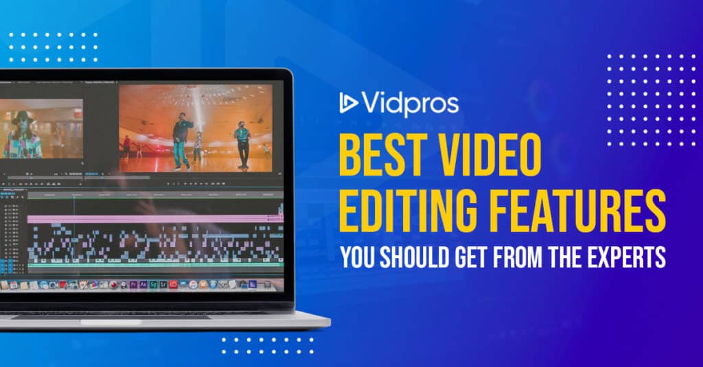 alt="graphic image of a loptop used by a video editor to edit a concert and highlights the title for the best video editing features from experts"
