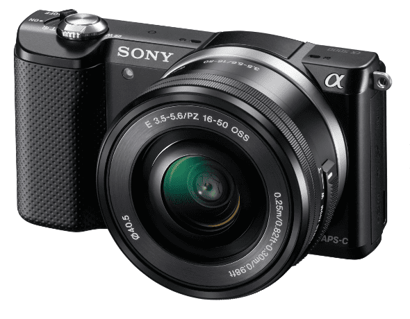alt="front view of sony alpha a5000"