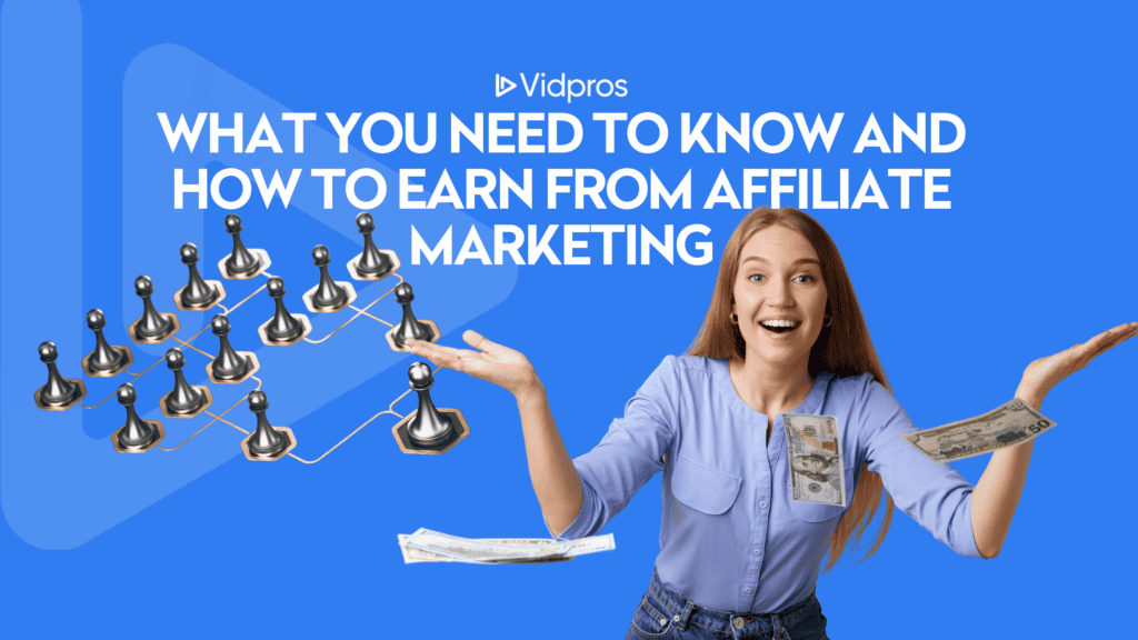 alt="image of a delighted lady benefiting from affiliate marketing with a symbol of the affiliate network in the background"