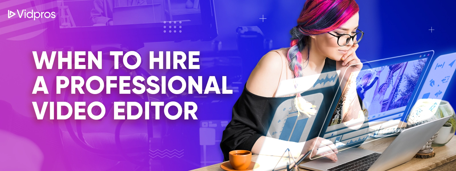 a video editor woman in front of a monitor