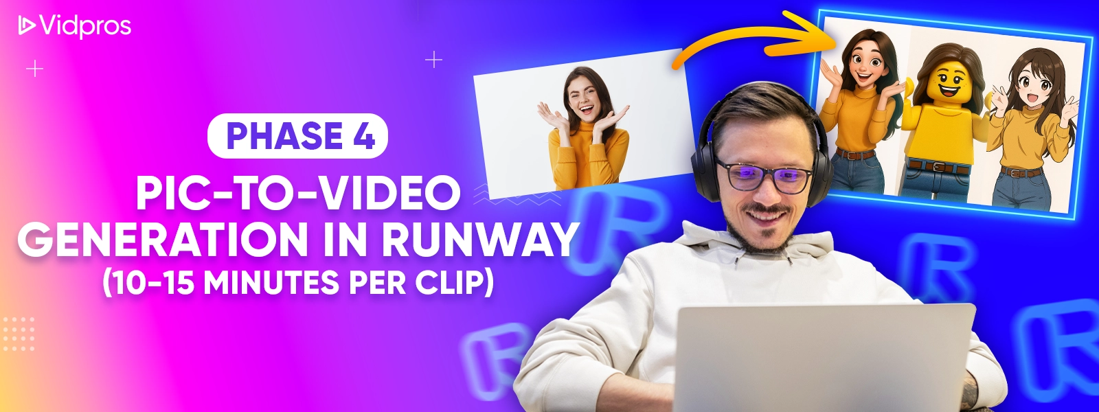 a man using a laptop doing a pic to video generation in Runway