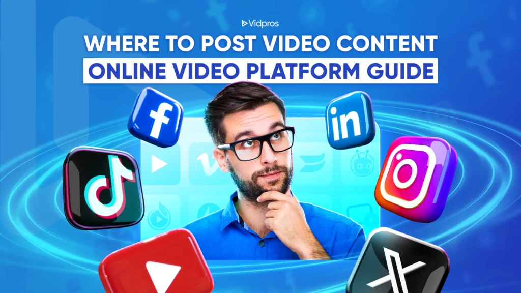 a man thinking Where to Post Video Content with logos of social media platform