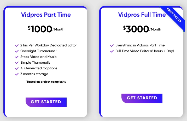 Vidpros Pricing
