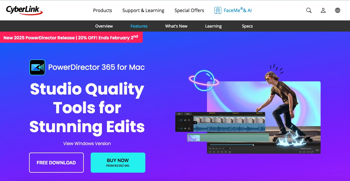 CyberLink Power Director 365 landing page